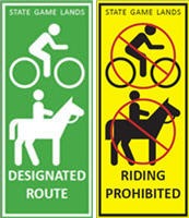 Designated Routes for Horses and Bicycles sign