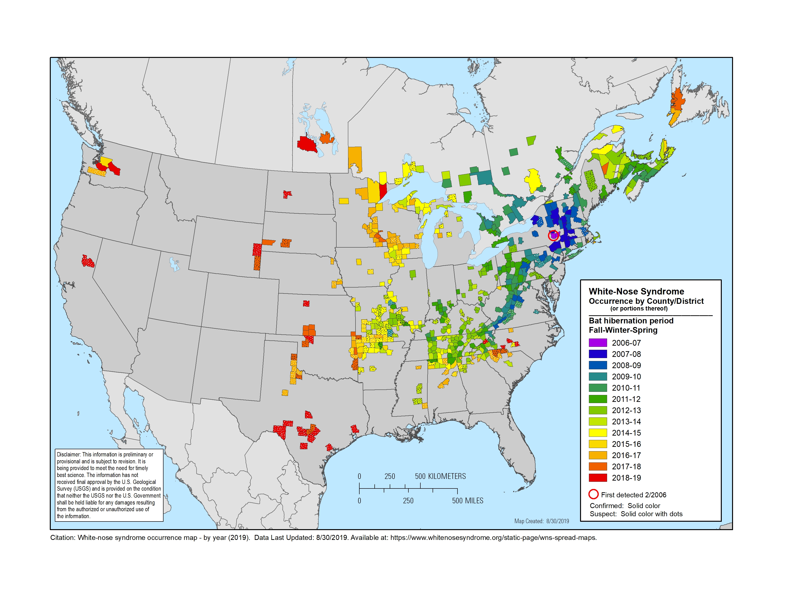 White-Nose Syndrome Occurrence Map